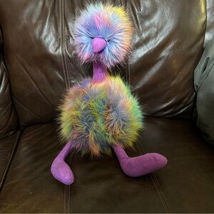 Jellycat Rainbow Pompom Emu Ostrich Stuffed Plush Animal Furry Bird Purple READ
